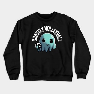 A cute ghost playing Volleyball: The Enchanting Game of Ghostly Volleyball, Halloween Crewneck Sweatshirt